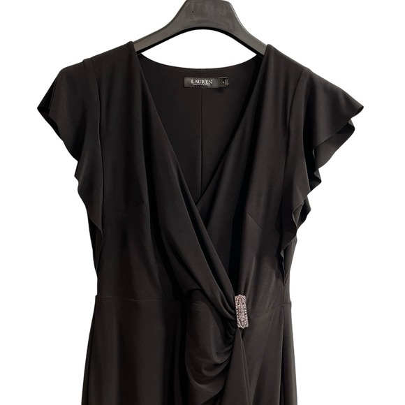 Lauren Ralph Lauren Dress Womens 8 Black Jersey Knit Maxi Sequin Clip Event Gala - Picture 3 of 10